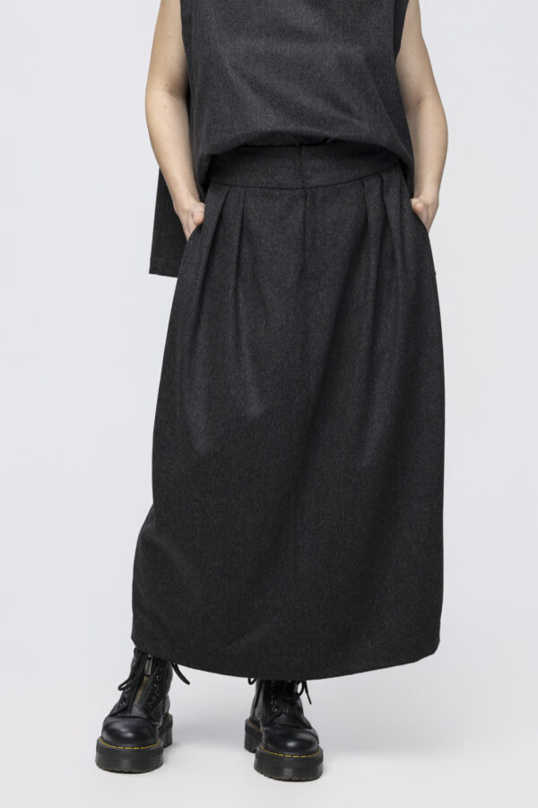 Spódnica Szare Pasmo - długa wełniana spódnica z zakładkami - obrazek 3