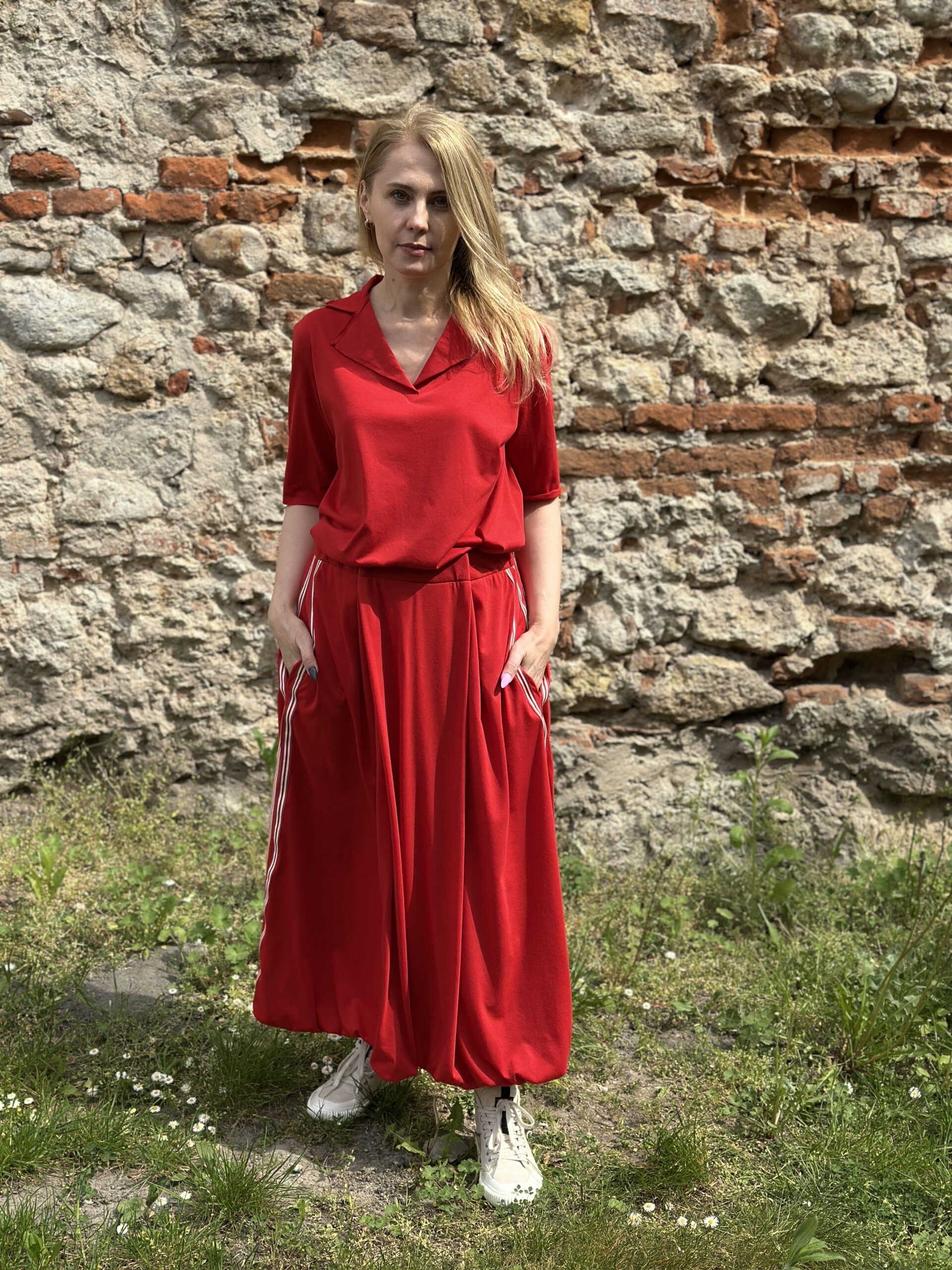 Czerwona Kaskada - bawełniane spódnica z lampasem - obrazek 4