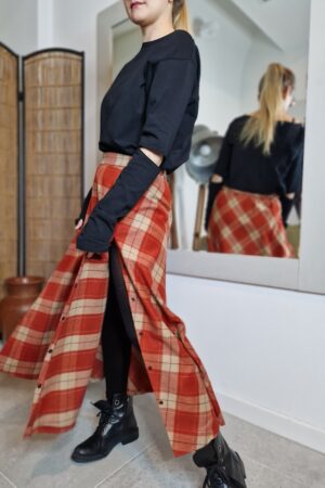 Moda Autorska Slow Fashion BezAle - bezale spodnica kokietka czerwona krata 2