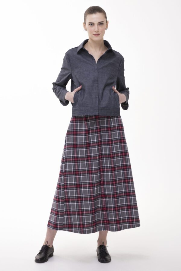 PRZEWROTNA - bawełniana spódnica w kratę z kieszeniami - obrazek 2