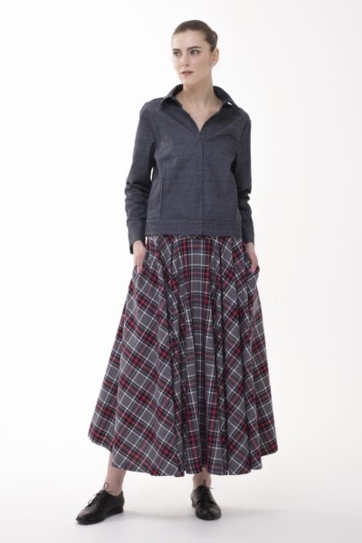 PRZEWROTNA - bawełniana spódnica w kratę z kieszeniami