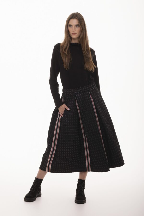 Tajemnica -  rozkloszowana, żakardowa spódnica midi - obrazek 1