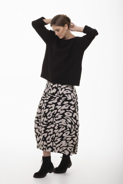 Więź - bawełniana spódnica o kroju bombki w biało-czarne wzory