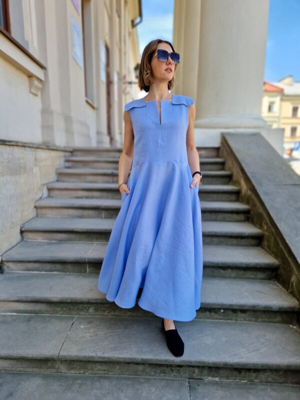 Moda Autorska Slow Fashion BezAle - sukienka skolowana blue 3